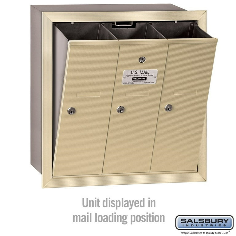 Sandstone Recessed-Mounted USPS Access Vertical Mailbox with 3 Door Sandstone Recessed-Mounted USPS Access Vertical Mailbox with 3 Door