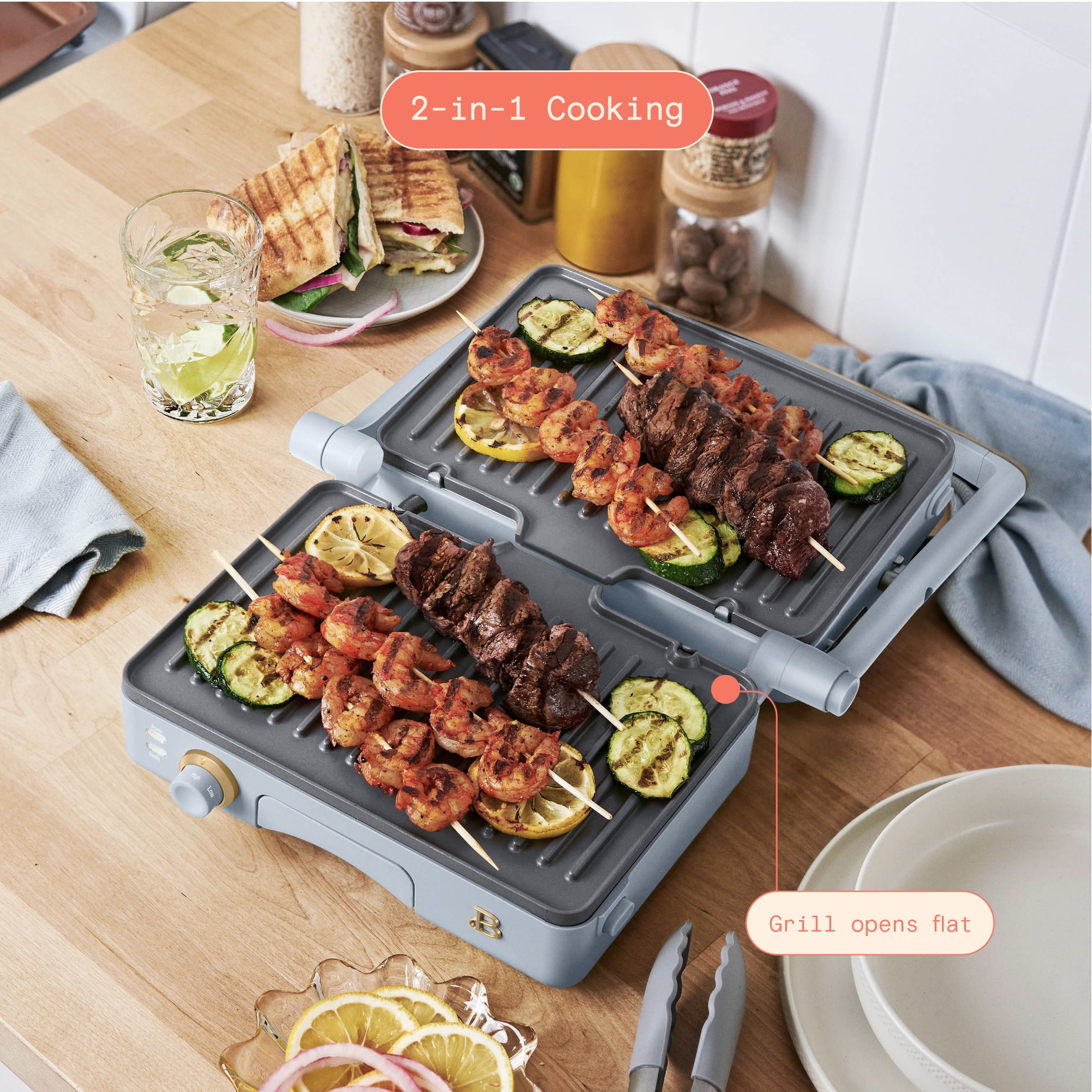 Beautiful Panini Grill with Detachable plates Cornflower Blue by Drew Barrymore
