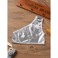 thumbnail image 4 of Runhomal Kids Girls Metallic Tank Crop Tops Single Shoulder Dance Yoga Workout Sports Bras Gymnastics Silver 130-140, 4 of 6