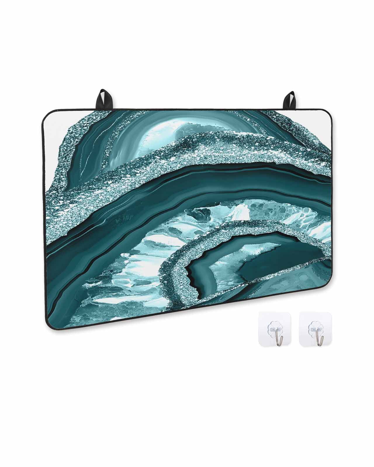 nqOlkjepod Large Induction Cooktop Protector Mat 24"x21", Teal Marble Stove Top Covers for Electric Stove, Vintage Vintage Chic Abstract Texture Stove Burner Cover Mats, Glass Top Stove Cover