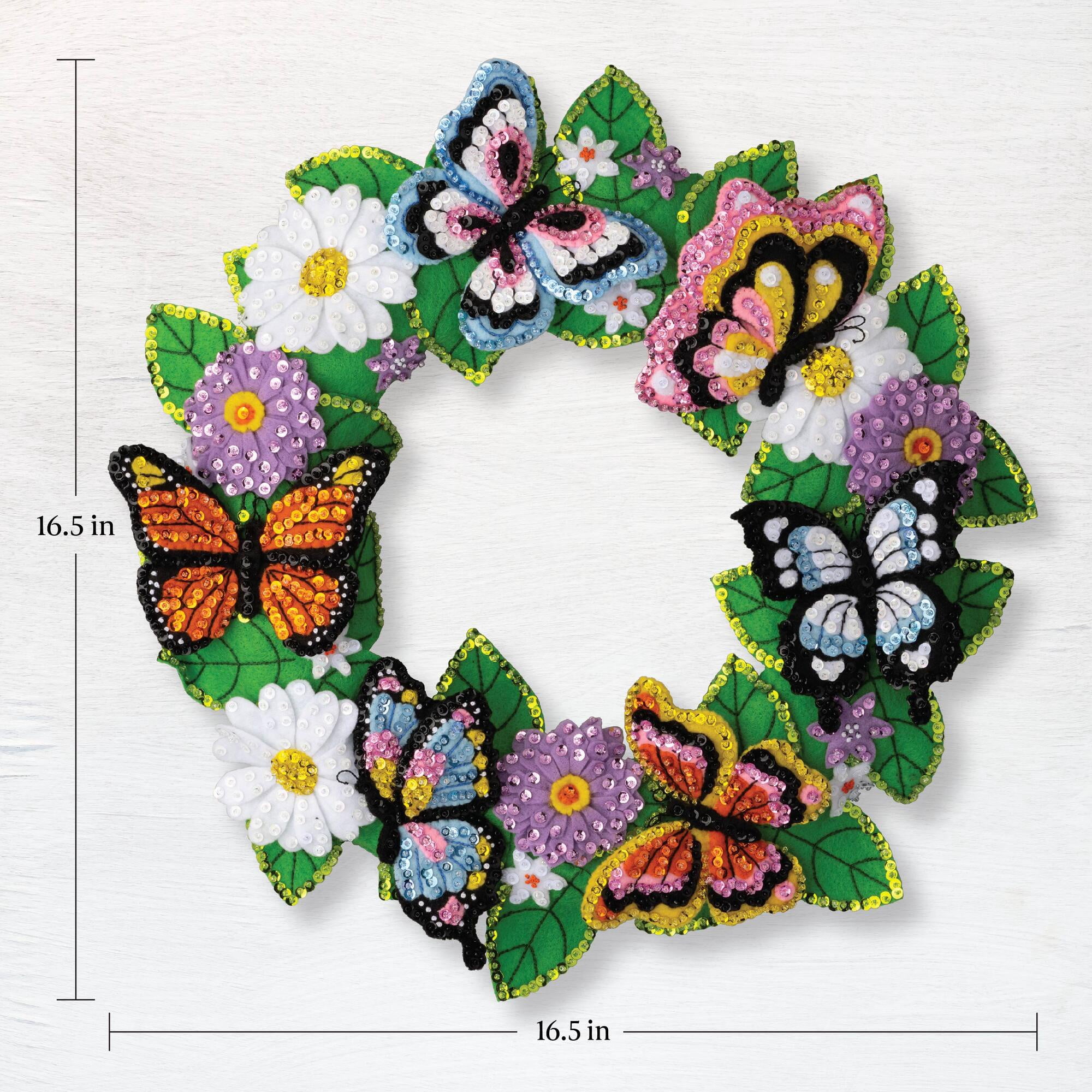 Bucilla Butterfly Bliss Felt Applique Wreath Kit, 16.5 in