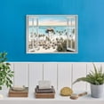 thumbnail image 5 of Open Window Canvas Wall Art: Sunset Coastal Beach Scenery Fake Window View Picture Blue Ocean Waves Seascape Painting Nautical Sailboats Prints Modern Natural Sea Landscape Artwork for Bedroom, 5 of 6