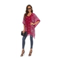 thumbnail image 7 of Beautybatik Maroon Women Plus Size Tunic Tops Boho Flora Printed Short Sleeve V Neck Shirt 1x, 7 of 7