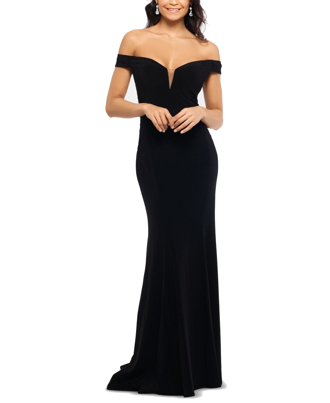 xscape embellished off the shoulder gown