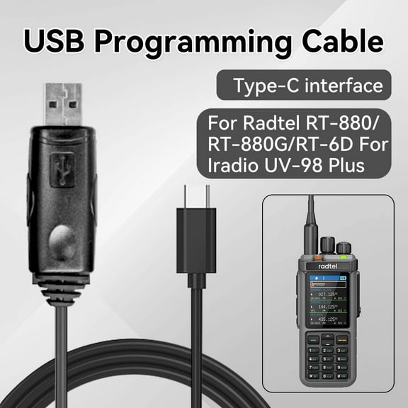 RT-880 RT-880G USB Programming cable for Radtel RT-6D Radios IRADIO UV-98 PLUS R6000 with USB-A To USB-C Data Cable