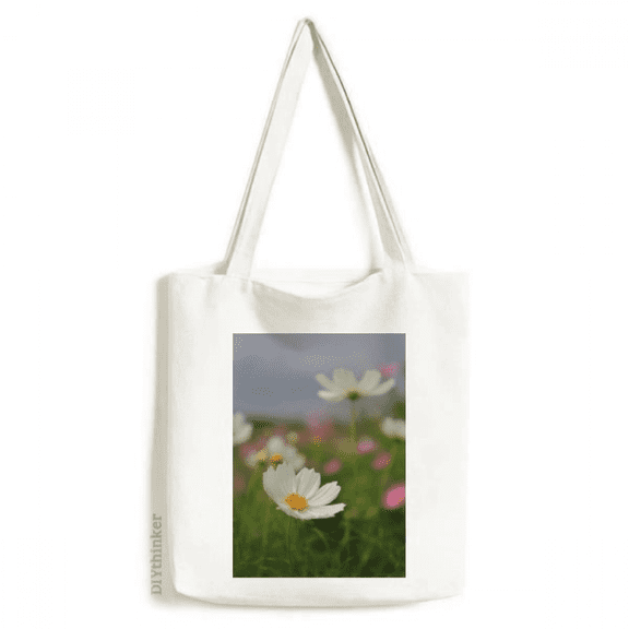 White Cosmos Tote Canvas Bag Shopping Satchel Casual Handbag