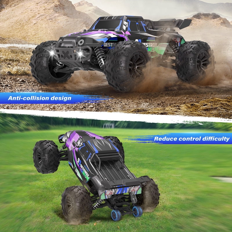 Yexmas 1:16 Scale Fast Large RC Car,40+KM/H All Terrain High Speed Remote Control Car, 4x4 RC Monster Truck with 60 Min Runtime,2 Batteries,Gifts Toys for Kids & Adults,Purple