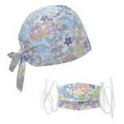 Opromo Scrub Cap Hat with Sweatband for Ponytail and Free Reusable Cotton Mask-Light Blue Floral