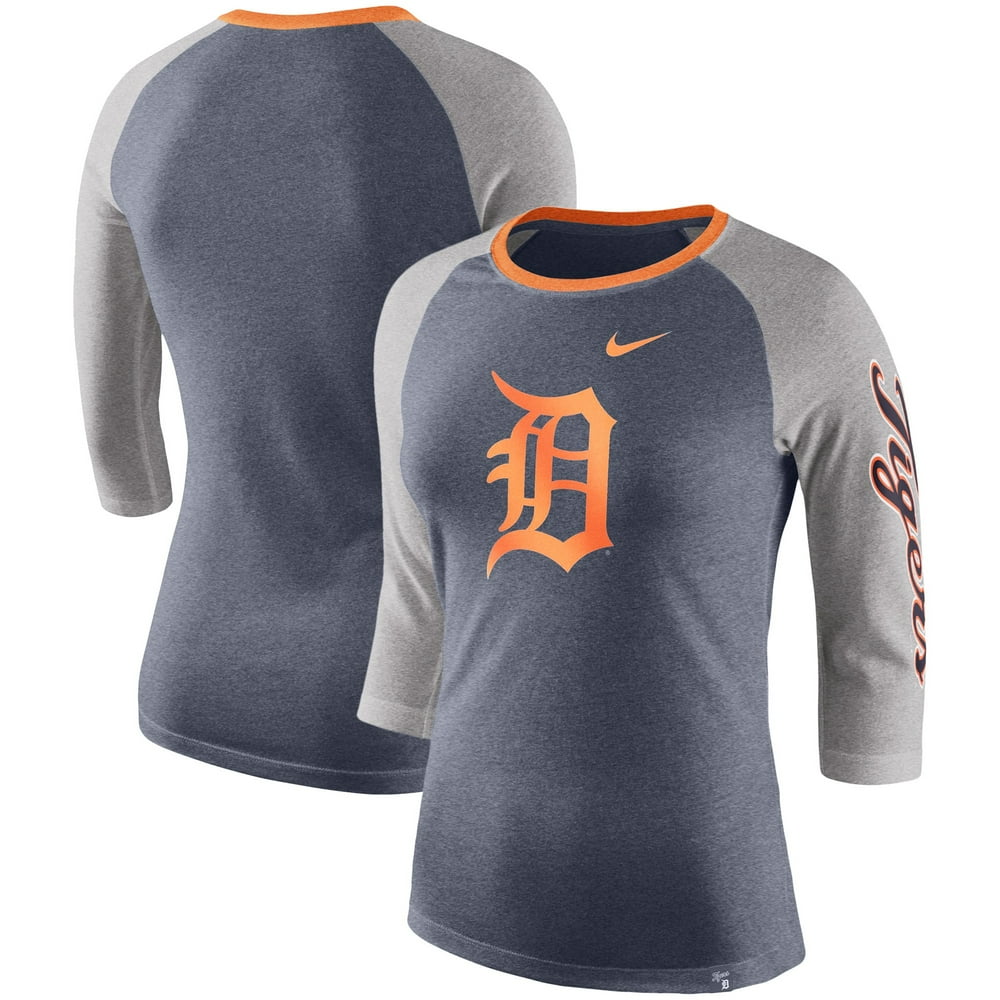 Detroit Tigers Nike Women's TriBlend 3/4Sleeve Raglan TShirt Heathered Navy