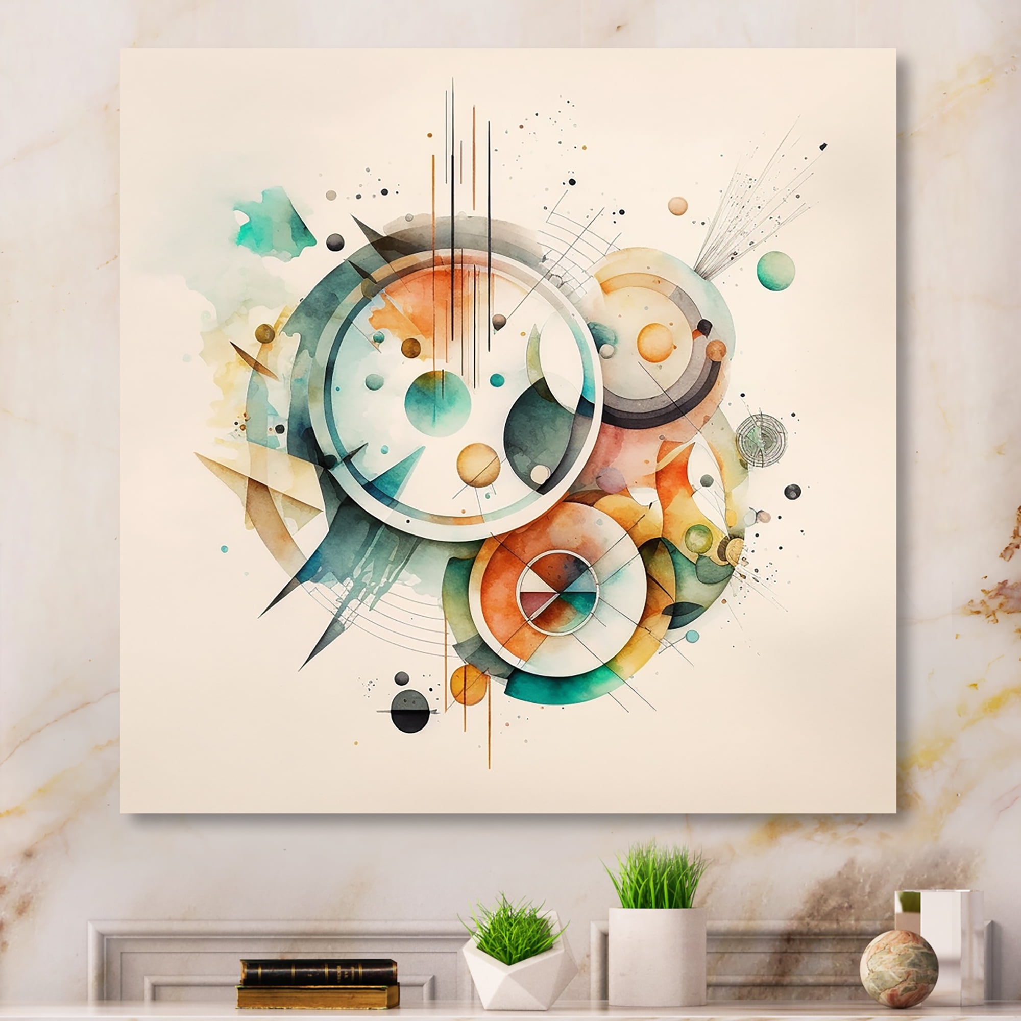 Designart Multi-Color Watercolor Geometric Art III Canvas Wall Art