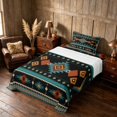 thumbnail image 3 of Manfei Tribal Aztec Twin Sheets, Boho Geometric Bedding, Teal, Orange and Black, Black Reversible 3pcs1 Flat Sheet + 1 Fitted Sheet + 1 Pillowcase, 3 of 6