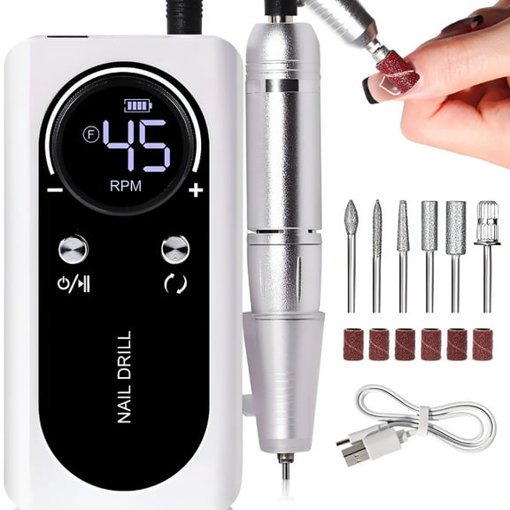 EXLEAF 2026 New Toe Nail Grinder for Toenails Nail Buffer 100/180 Electric Nail File for Toenails Portable Nail Drill 45000 Rechargeable Electric Nail File Machine E File for Gel Removing Cordless