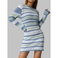 thumbnail image 3 of Aunavey Women Crochet Knit Dress Long Sleeve Backless Striped Hollow Out Bodycon Mini Dress Beach Wear Sundress, 3 of 8
