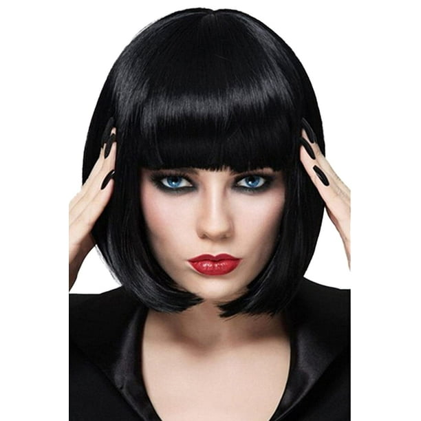 nipocaio Black Bob Wigs For Women 12 Short Black Hair Wig With