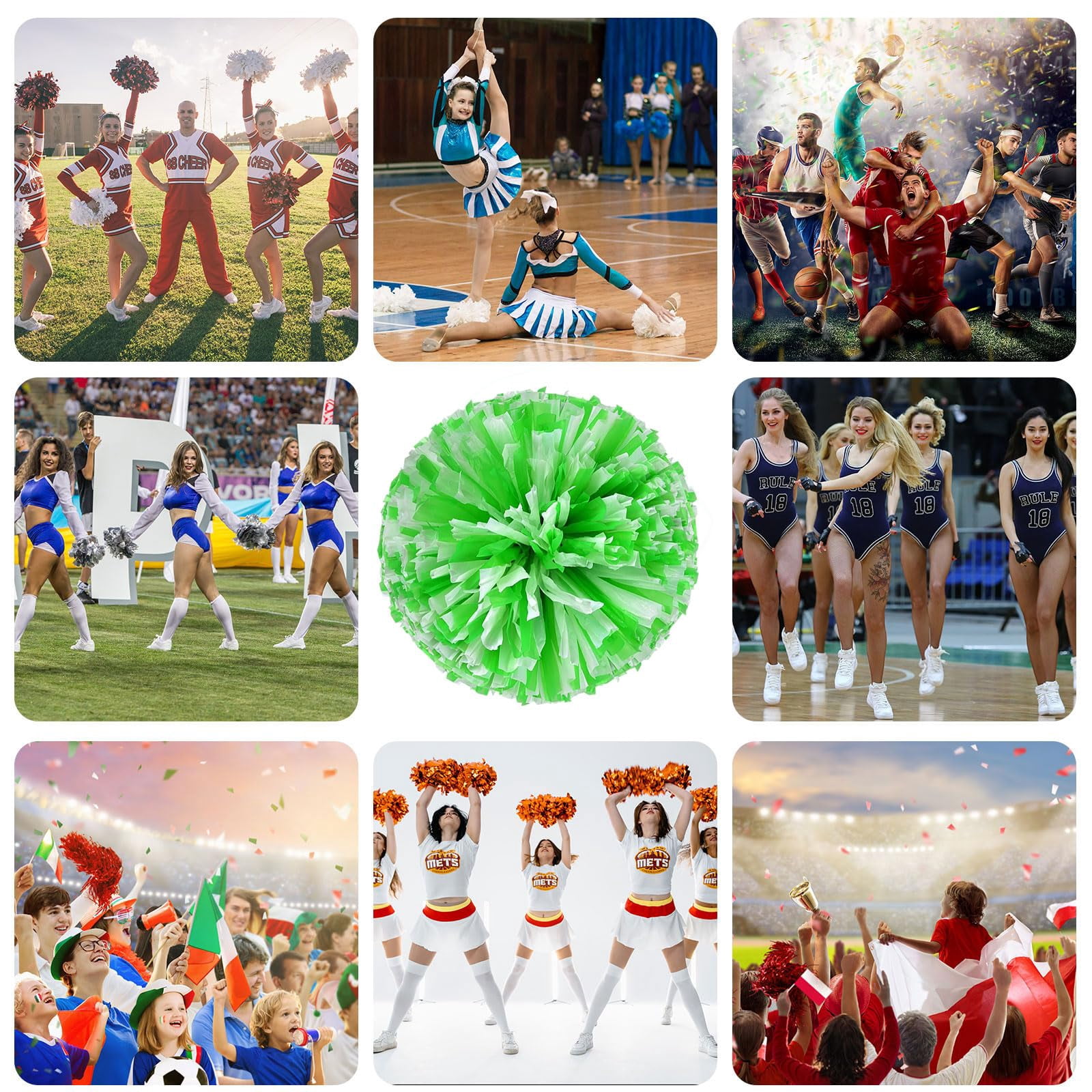 12 Pcs Cheerleading Pom Poms, Cheerleader Pompoms with Straight Handle Style,Fit for Team Spirit Sports Dance Cheering