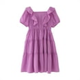 thumbnail image 2 of Dresses for Girls Sizes 11-12 Years Kids Neck Short Sleeves Casual Soild Maxi Fit & Flare Comfortabl Breathable Delicate Daily Purple Sundress, 2 of 7