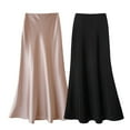 thumbnail image 3 of sunsanly Women High Waist Midi Skirt Smooth Satin A-Line Fishtail Skirt Hip Wrapped Solid Color Large Hem Skirt Workwear, 3 of 8