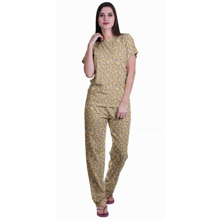 

Moomaya Womens Printed Tee and Pajama Set PJs Short Sleeve Sleepwear Nightwear Loungewear S-XXL