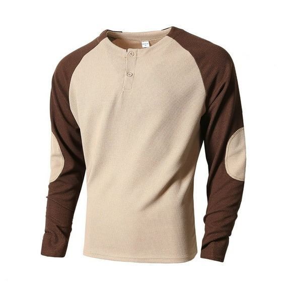 Miluxas Men’s Waffle Henley Shirts, Long Sleeve Button Tops Casual Basic T-Shirts Lightweight Knit Pullover Khaki
