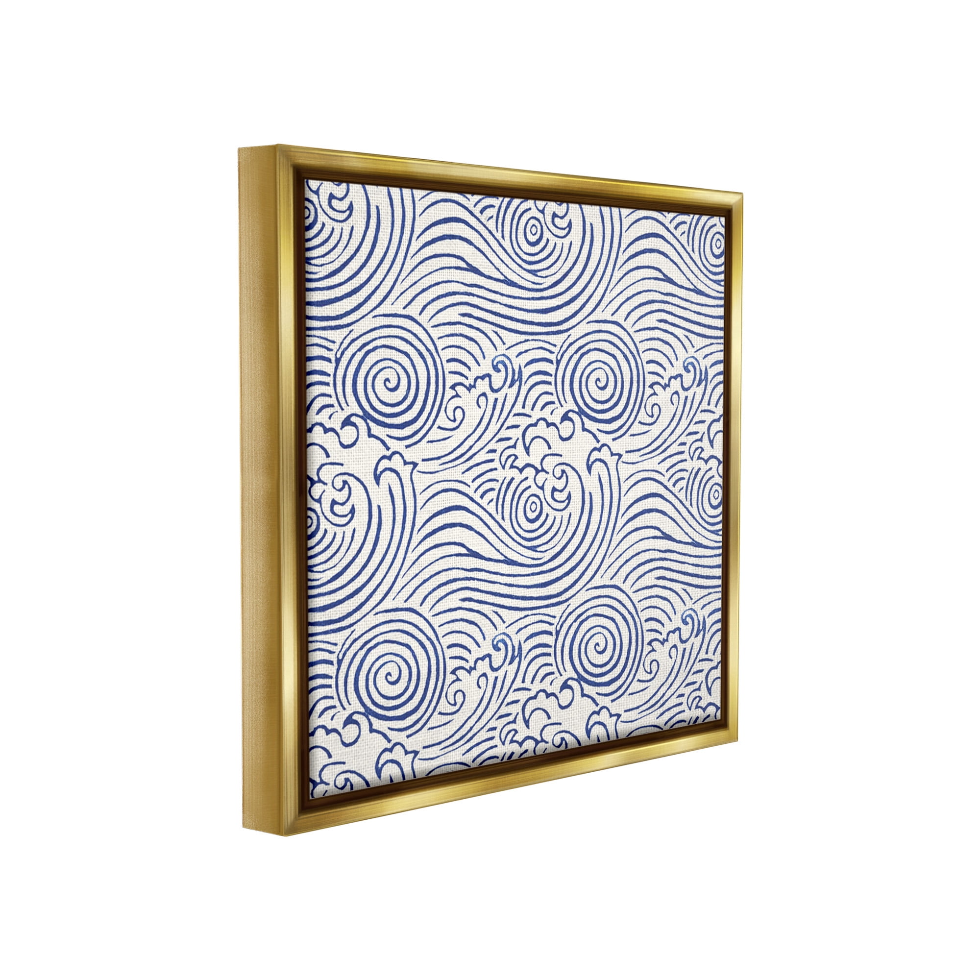 Stupell Industries Traditional Sea Waves Pattern Nature Painting Gold Floater Framed Canvas Art Print Wall Art, 25 x 25