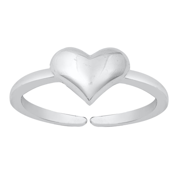Sterling Silver High Polished Puffed Heart Toe Ring Adjustable Love Band 925 New Jewelry Female