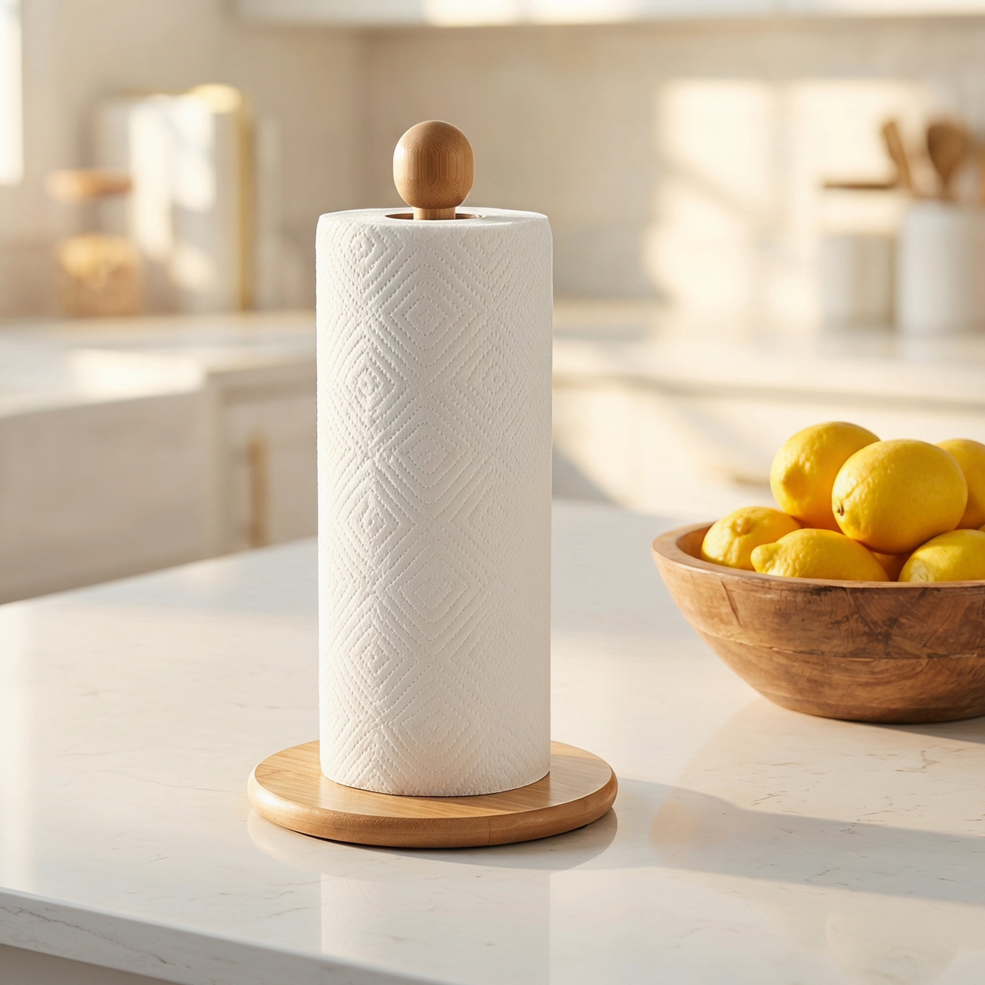 Unique Bargains Paper Towel Holder Countertop Durable Base Wood Natural B 11.6x6.3inch
