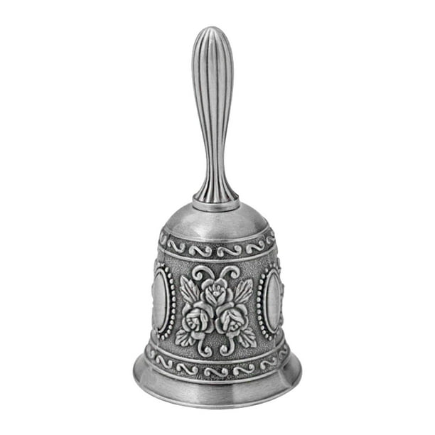 Servicio de Hotel con Timbre de Mano Llamar al edificio de la escuela. Timbre Alarma Camarera Recepción de Cena Plata antigua