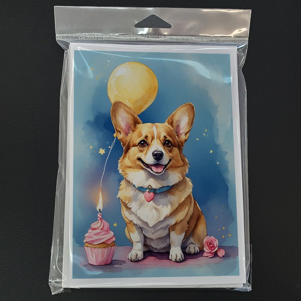 Carolines Treasures DAC8030GCA7P 5 x 7 in. Corgi Happy Birthday Greeting Cards - Pack of 8