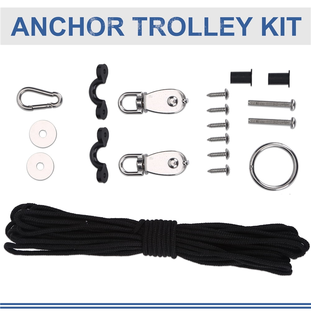 HERCHR Stable Kayak Canoe Anchor Trolley Kit System with Pulley Pad Eye