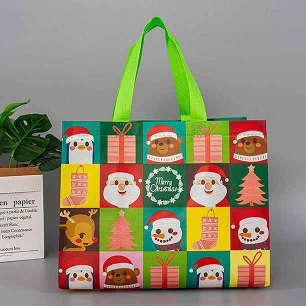 Bolsas de mano con asas, reutilizables para Navidad, grandes, para regalo, para fiestas navideñas, resistentes, plegables y portátiles, ideales para la oficina.
