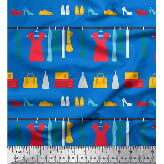 Soimoi Blue polyester Crepe Fabric Footwear,Handbag & Dresses Women Print Fabric by Yard 42 Inch Wide