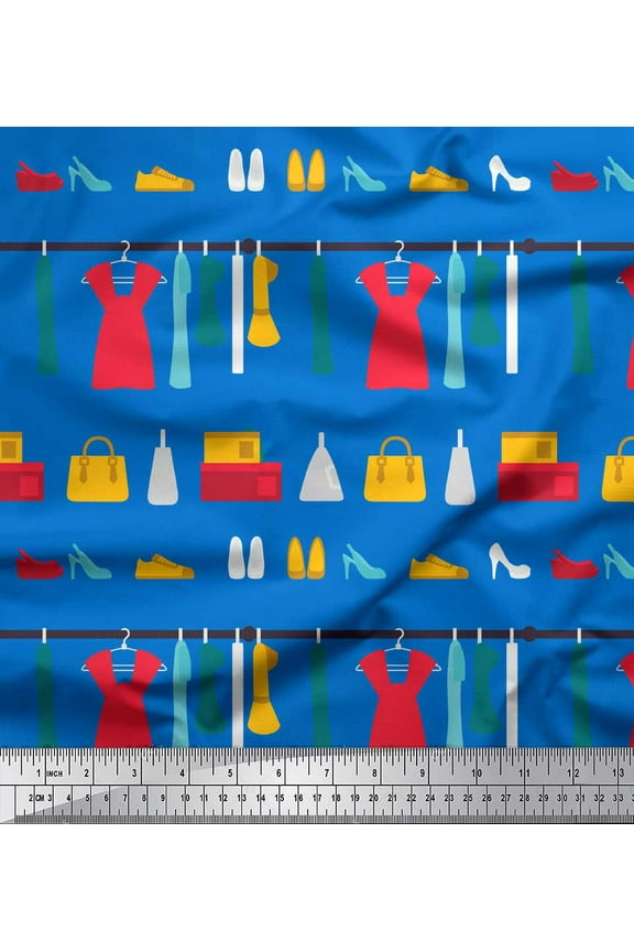 Blue Rayon Fabric Footwear,Handbag & Dresses Women Print Fabric by the Yard 42 Inch Wide