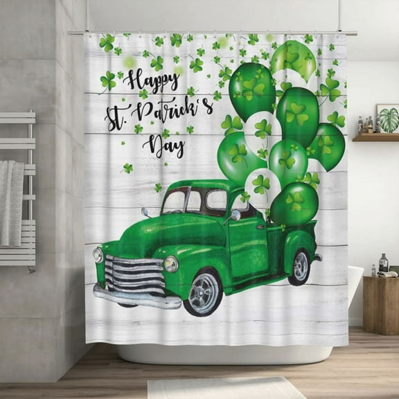 JOOCAR St. Patrick's Day Shower Curtain, Green Clover Shamrock Shower Curtain Falling Leaves Cloth Bath Curtains Irish Saints Shower Curtain Spring Holiday Shower Curtain Set with Hooks, 72X72 Inch