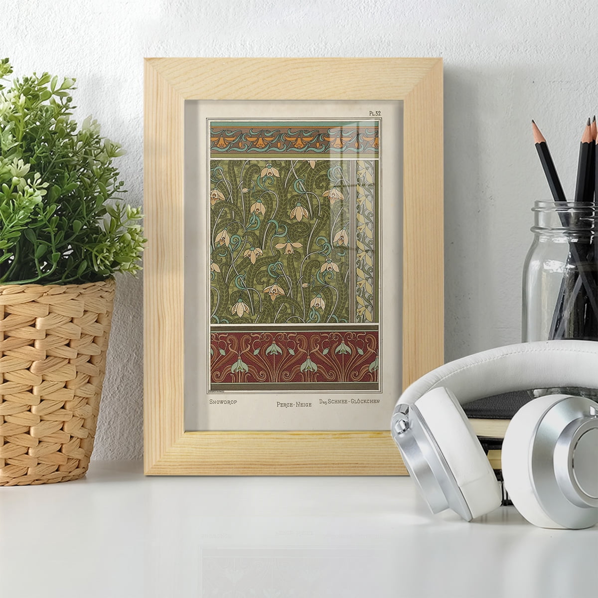 Nouveau Decorative VI - Framed Print w/glass - Natural Wood