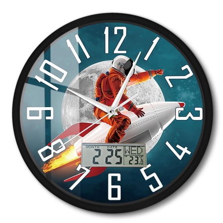 0 be 1 fd 9 b 757 c 4318 b 172 ecba 18 d 7 efc 0 .c 050 ac 0 f 62320 f 228 f 02 b 88999947498 Retro Astronaut Rocket Moon Wall Clock with Digital LCD Module Shows Temperature Calendar Date Week