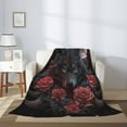 thumbnail image 2 of Disketp Rose Full Moon Black Wolf Cozy Flannel Fleece Throw Blanket: Has a velvety texture for All Seasons - Perfect for Women, Men, & Kids"80"x60", 2 of 6