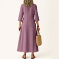 thumbnail image 4 of UoCefik Women Linen Dress Modest Flowy 3/4 Sleeve Maxi Long Dresses Elegant Fall V Neck Dress Plus Size Casual Beach Vacation Sundress Purple S, 4 of 5