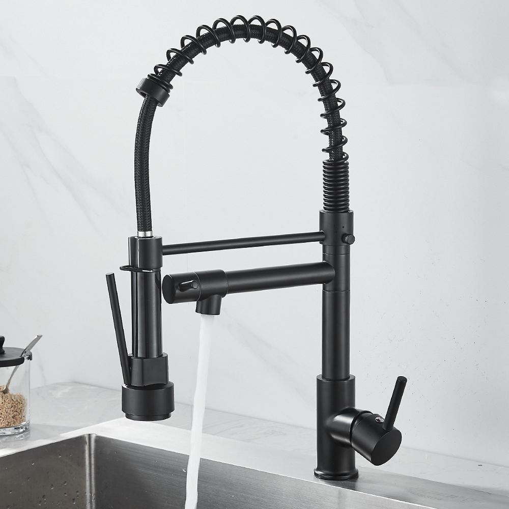 MONOBIN Kitchen Faucet, Pull Down Spring Black Kitchen Faucet with