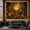 thumbnail image 6 of Crescent-Marked Pumpkins Along a Moonlit Forest Path, Mystical Gothic for Dark Art Lovers, Autumn Forest Decor, Halloween Gift, Tapestry Wall Hanging for Bedroom and Studio, 6 of 7