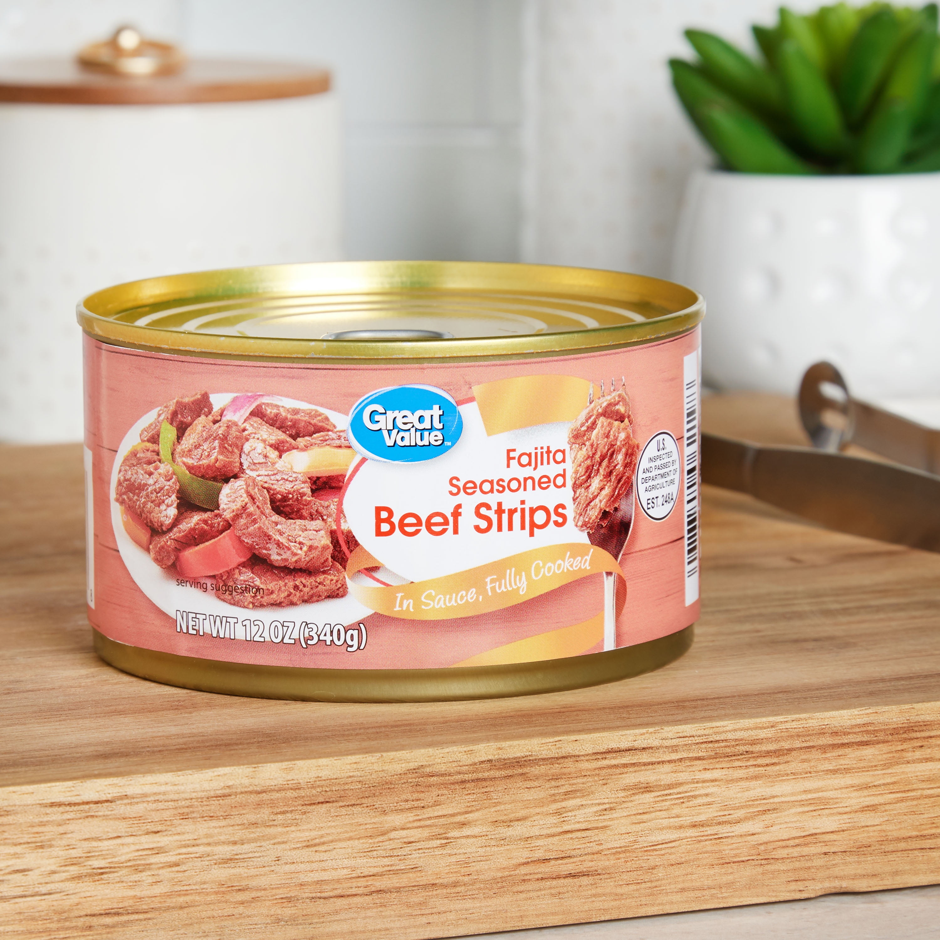Great Value Fajita Seasoned Beef Strips in Sauce, 12 oz Can