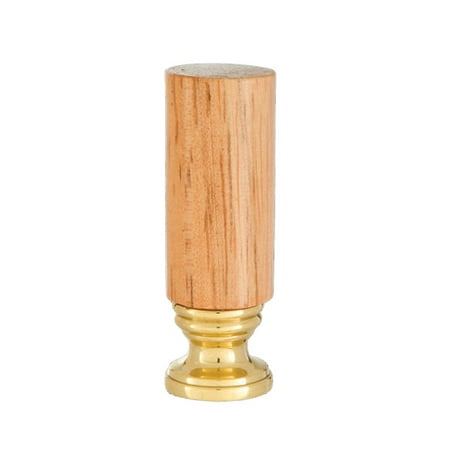 - B&P Lamp® Wooden Cylinder Design, Oak Finish Finial, Brass Brass Base
