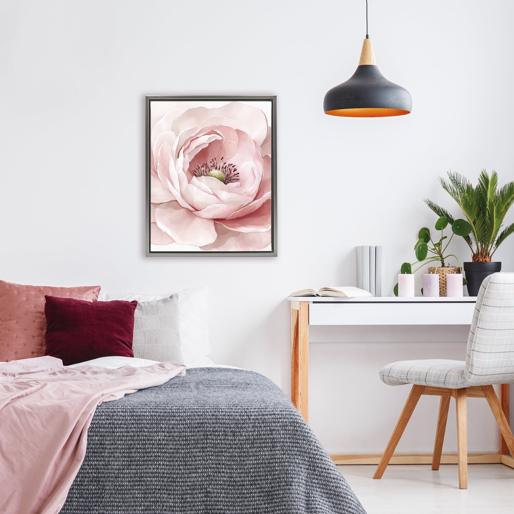 Fresh Rosy Close Up Petals Gray Framed Floater Canvas Wall Art, design by Christine Simpson Art