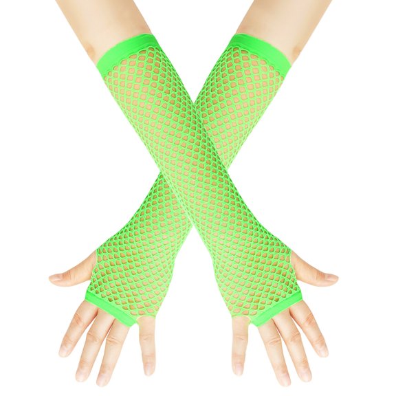 Fgnfyis Womens Coarse Fishnet Stretchy Long Punk Half Finger Nightclub Carnival Party Cosplay Gloves for Women Accessories Green