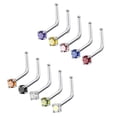 thumbnail image 3 of 10pcs Assorted Color Crystal L Shaped Nose Rings Body Jewelry 18G - Multicolor, 3mm, 3 of 6
