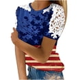 thumbnail image 1 of Camisas de Manga Corta para las Mujeres Impresión Cuello Redondo Suéter Encaje Camisa, Blusa de Verano Casual para las Mujeres, 1 of 5
