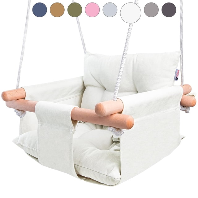 Cateam Columpio para Bebe de Tela, Silla Bebe Madera Colgante con cinturón de Seguridad, Hamaca para multicolor