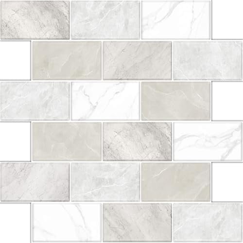 10 Sheets Peel and Stick Backsplash for Kitchen 12"X12" Renter Friendly Backsplash Back Splash Adhesive Subway Wall for Bathroom Tile  Off-White Marble （Not 3D Tile$$Tools & Hardware Other