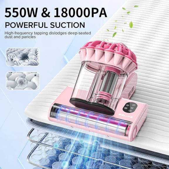 M8 Mattress Vacuum Cleaner - 18Kpa Strong Suction with & Hot Air, 550W Powerful Corded Handheld Vacuum for Dust, Pet Hair, and Pillow Cleaning