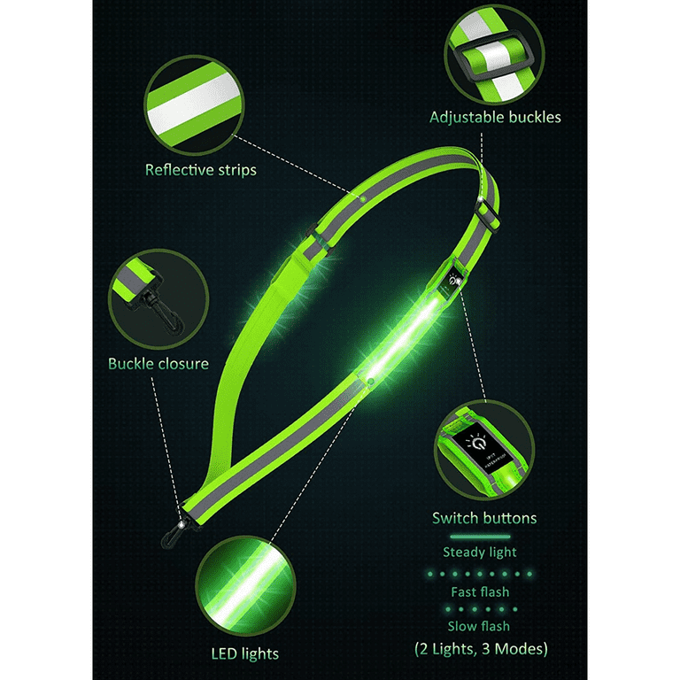 LED Reflective Belt Walking Gear,Safety Light for Walkers At Night,Safety  Rechargeable Reflective Running Gear,Green 
