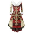 thumbnail image 2 of Christmas Dresses for Women Women's Fashion V-neck Casual Fit Christmas Print Party Long Sleeve Dress with Fur for Festive Occasion,Gold,3XL, 2 of 5
